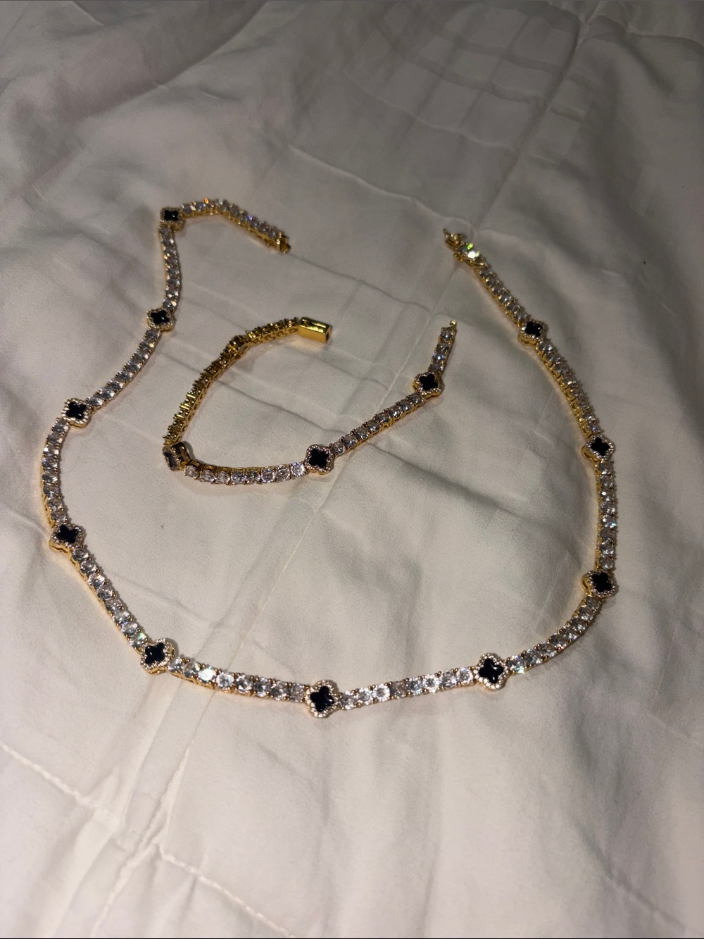 Gold-Tone Black & Clear Crystal Tennis Necklace and Bracelet Set